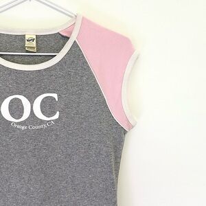 Y2K Orange County OC Pink Grey Graphic Sleeveless Baby Muscle Tee